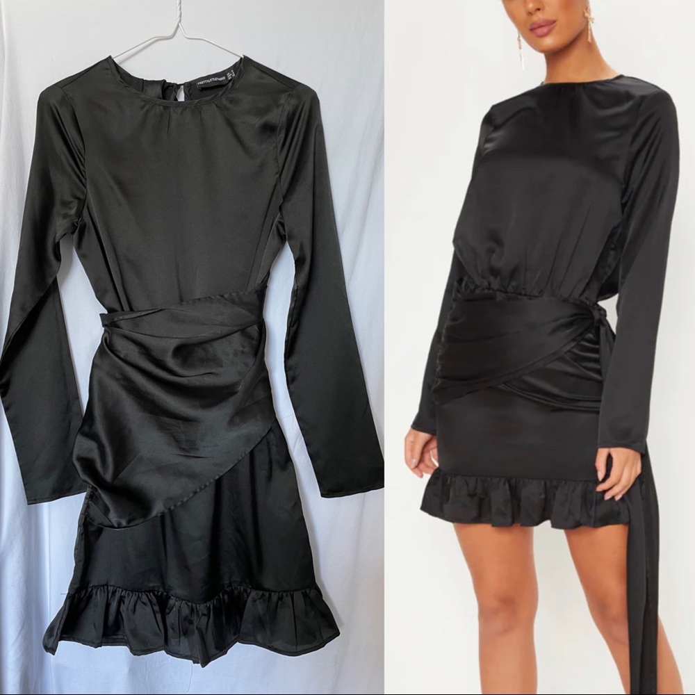 BLACK SATIN DRESS - NEVER WORN - Picture 1 of 3